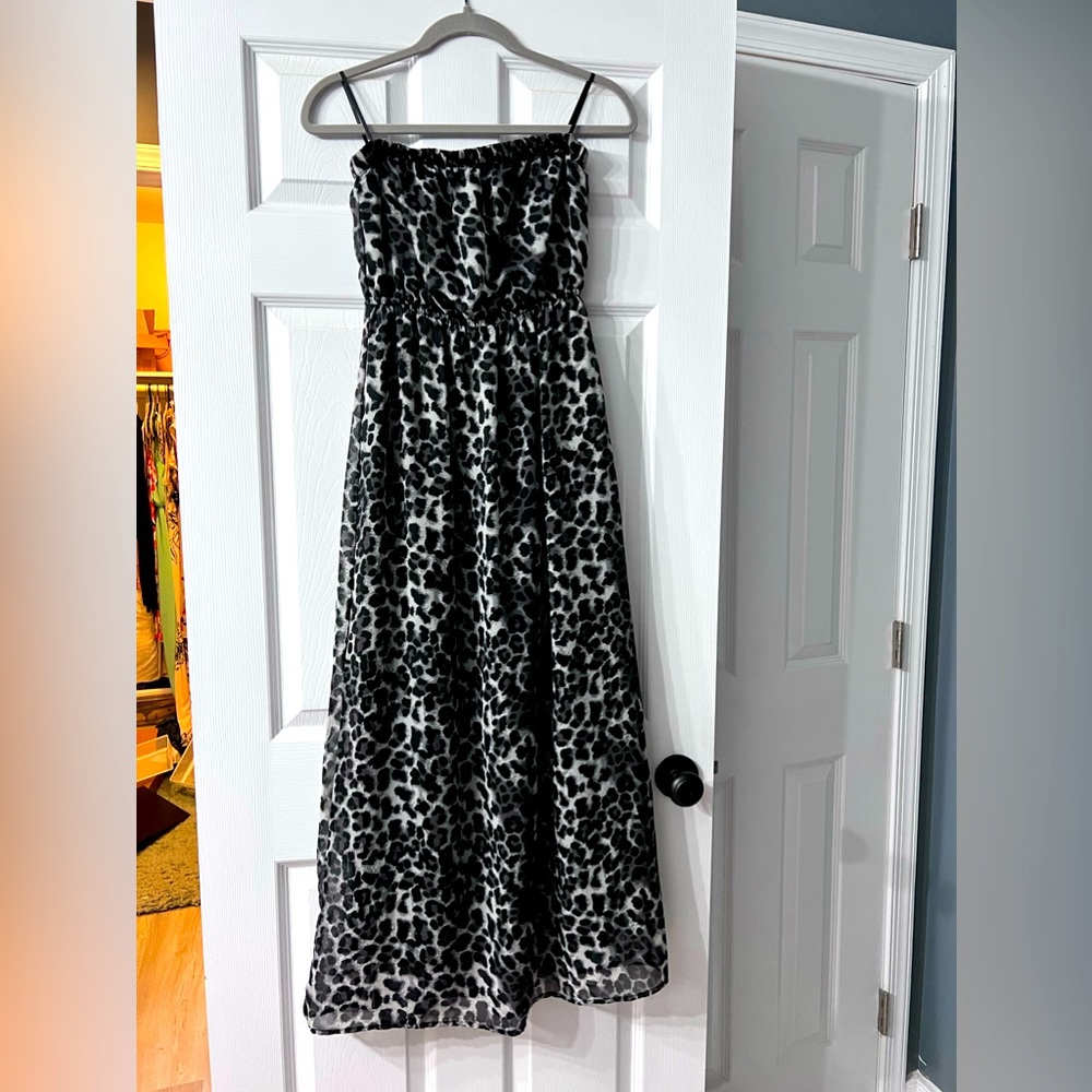 Strapless Leopard Print Maxi Dress